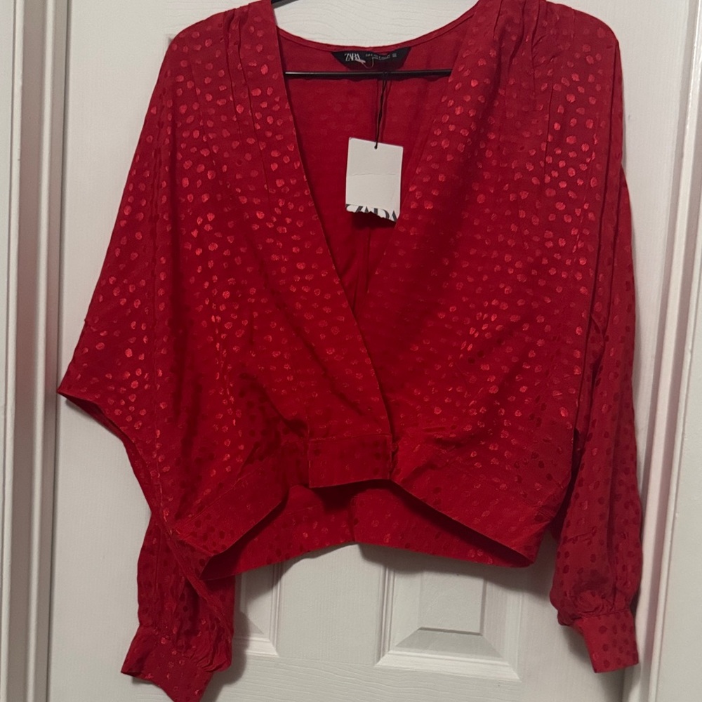 Zara Vibrant Red Textured Blouse